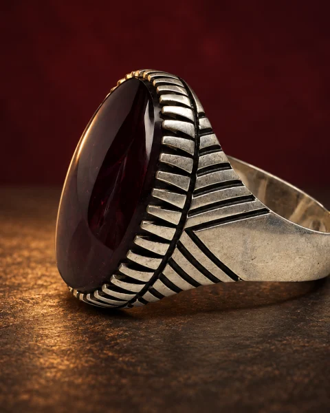 Chevron Rays Red Yemeni Agate Ring, sterling silver and Yemeni agate, view 4