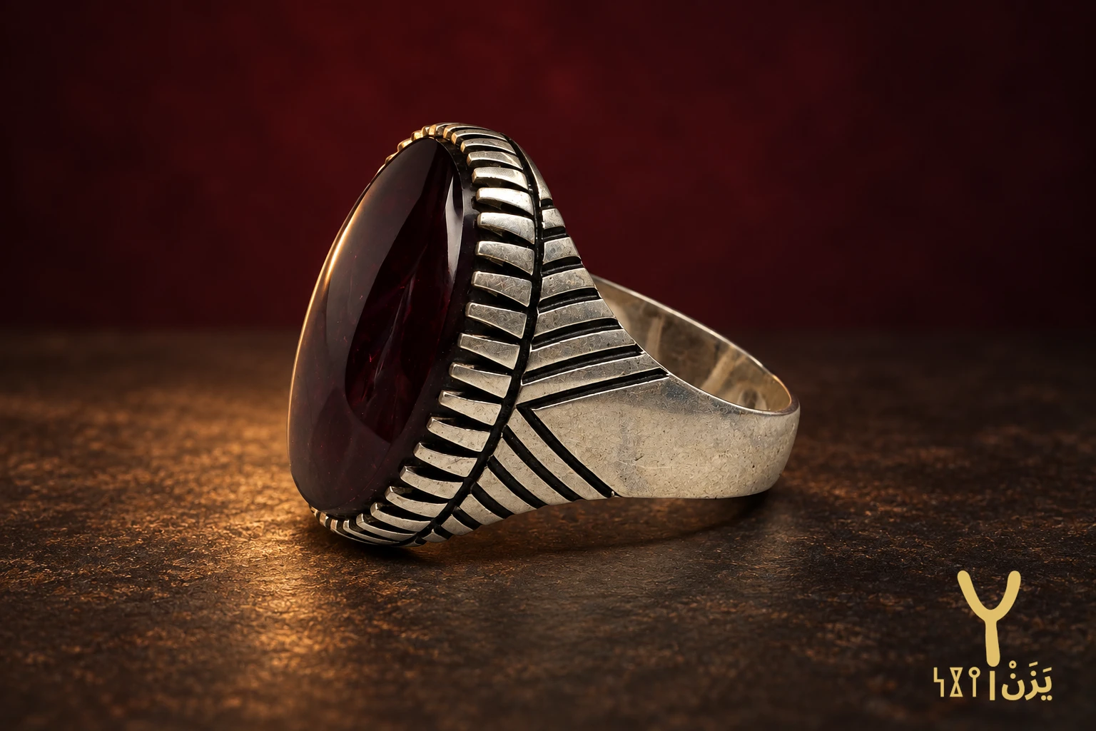 Chevron Rays Red Yemeni Agate Ring Chevron Rays Red Yemeni Agate Ring, sterling silver and Yemeni agate, view 4