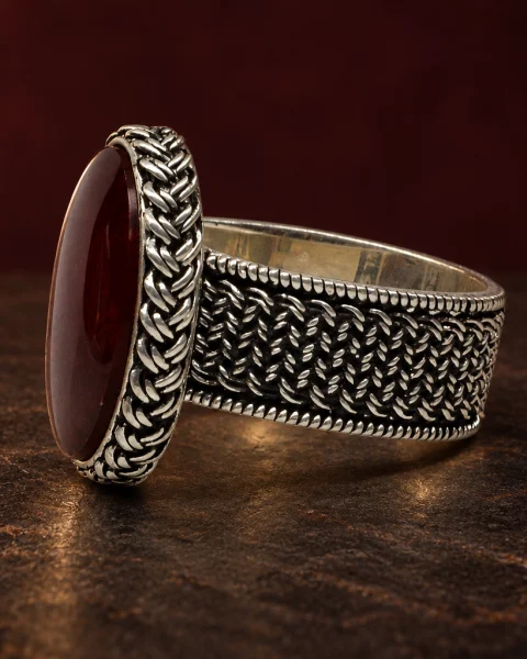 Basketweave Band Red Yemeni Agate Ring, sterling silver and Yemeni agate, view 3