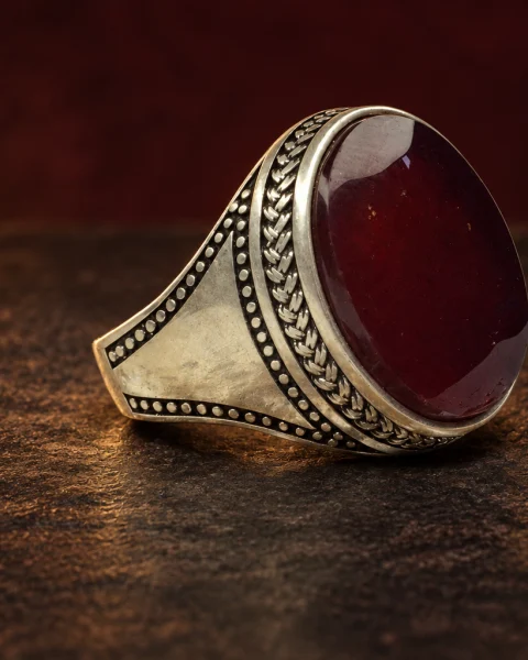Laurel Collar Red Yemeni Agate Ring, sterling silver and Yemeni agate, view 1