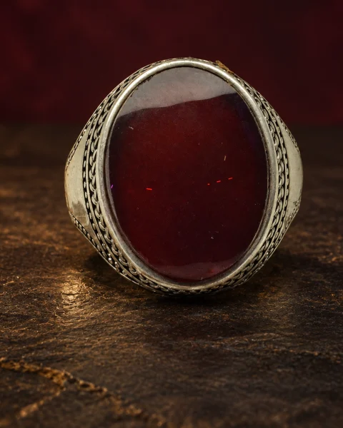 Laurel Collar Red Yemeni Agate Ring, sterling silver and Yemeni agate, view 2