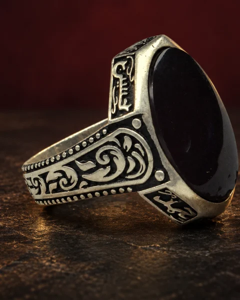 Octagon Script Kabdi Agate Ring, sterling silver and Yemeni agate, view 2
