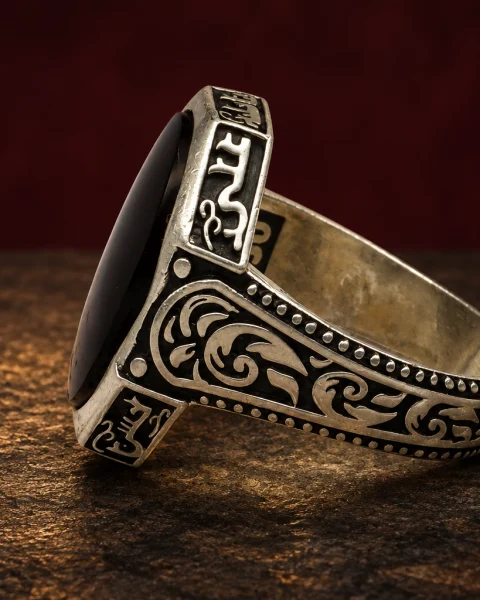 Octagon Script Kabdi Agate Ring, sterling silver and Yemeni agate, view 3