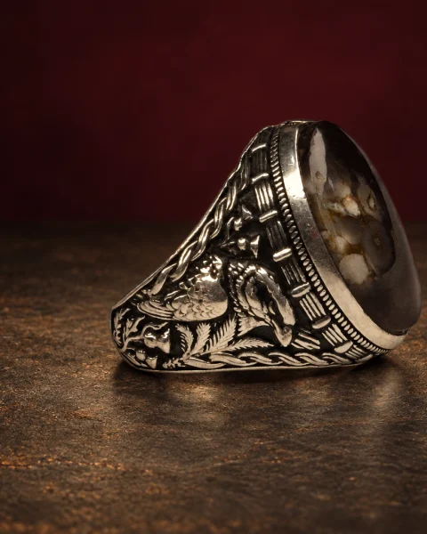 Starry Eye Black Yemeni Agate Ring, sterling silver and Yemeni agate, view 2