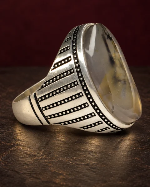 Clear Mist Column Agate Ring, sterling silver and Yemeni agate, view 2