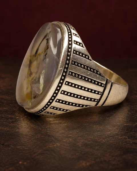 Clear Mist Column Agate Ring, sterling silver and Yemeni agate, view 3