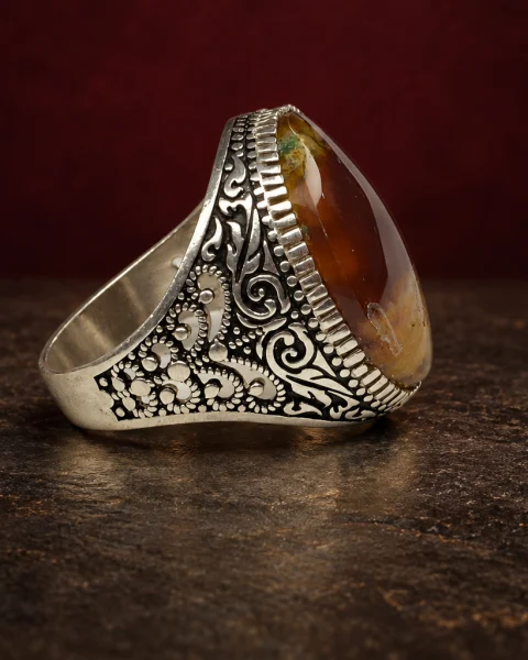 Desert Strata Banded Yemeni Agate Ring, sterling silver and Yemeni agate, view 2