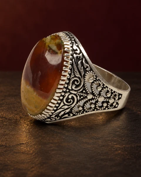 Desert Strata Banded Yemeni Agate Ring, sterling silver and Yemeni agate, view 3