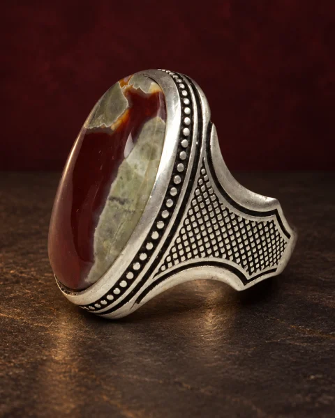 Crosshatch Garnet Field Agate Ring, sterling silver and Yemeni agate, view 2