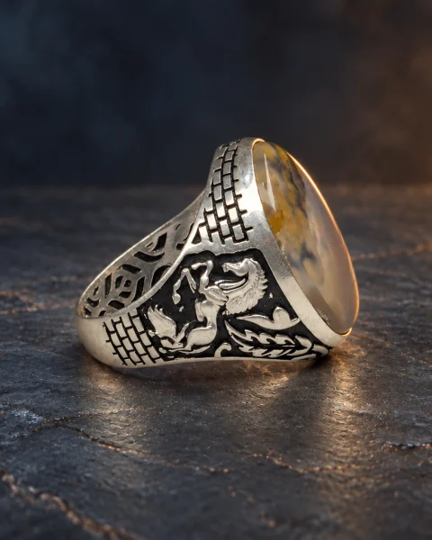 Rearing Horse Shajari Agate Ring, sterling silver and Yemeni agate, view 2