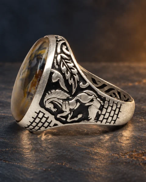 Rearing Horse Shajari Agate Ring, sterling silver and Yemeni agate, view 3