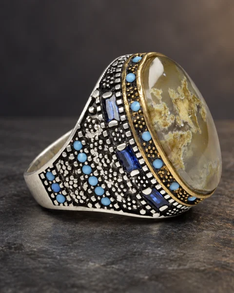Azure Mosaic Moss Yemeni Agate Ring, sterling silver and Yemeni agate, view 2