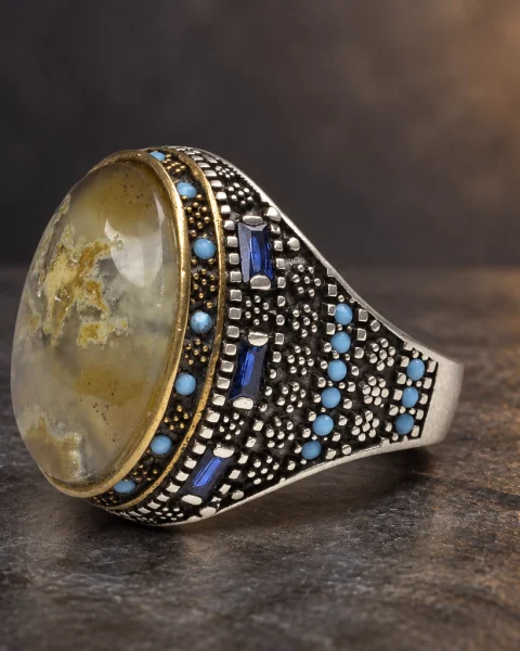 Azure Mosaic Moss Yemeni Agate Ring, sterling silver and Yemeni agate, view 1