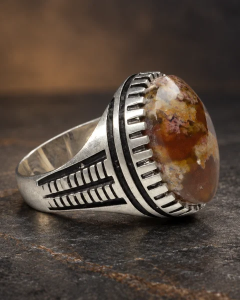 Colonnade Autumn Picture Agate Ring, sterling silver and Yemeni agate, view 1