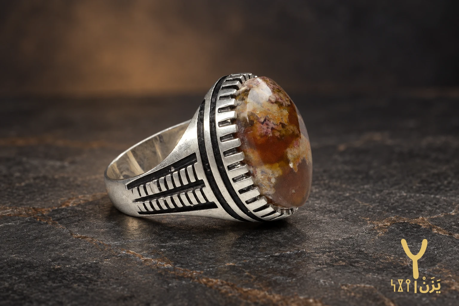 Colonnade Autumn Picture Agate Ring Colonnade Autumn Picture Agate Ring, sterling silver and Yemeni agate, view 1