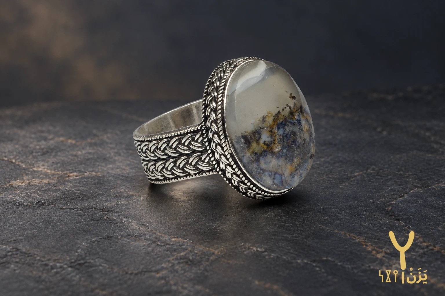 Twin Plait Landscape Agate Ring Twin Plait Landscape Agate Ring, sterling silver and Yemeni agate, view 1