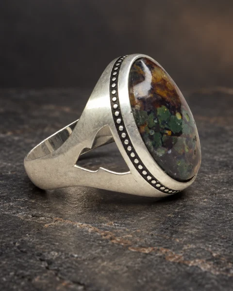 Forest Floor Moss Yemeni Agate Ring, sterling silver and Yemeni agate, view 1
