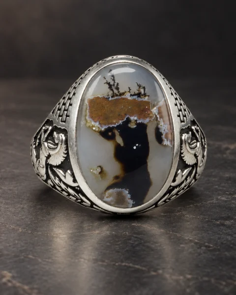 Pegasus Rampart Picture Agate Ring, sterling silver and Yemeni agate, view 2