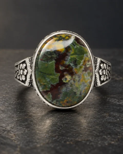 Meadow Blossom Green Yemeni Agate Ring, sterling silver and Yemeni agate, view 2