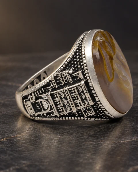 Sana'a Skyline Honey Agate Ring, sterling silver and Yemeni agate, view 1
