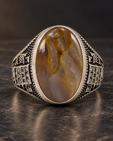 Sana'a Skyline Honey Agate Ring, sterling silver and Yemeni agate, view 2