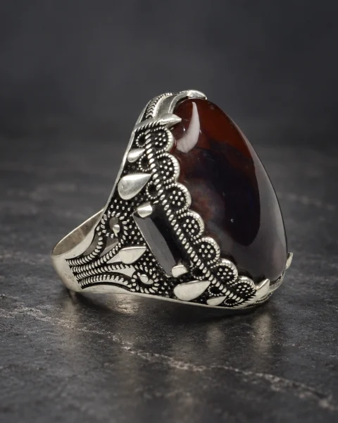 Teardrop Crown Kabdi Agate Ring, sterling silver and Yemeni agate, view 1