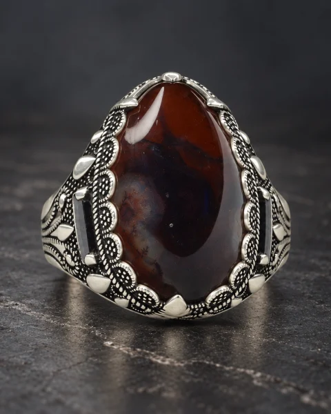 Teardrop Crown Kabdi Agate Ring, sterling silver and Yemeni agate, view 2
