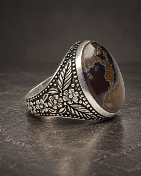 Old Map Musawwar Yemeni Agate Ring, sterling silver and Yemeni agate, view 1