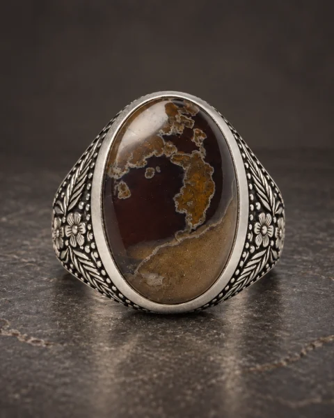 Old Map Musawwar Yemeni Agate Ring, sterling silver and Yemeni agate, view 2