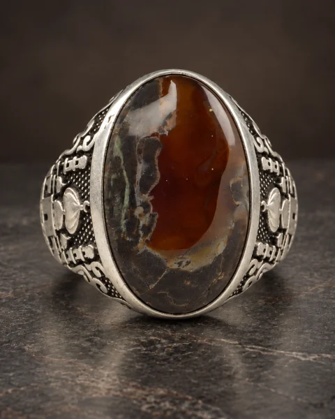 Mosque Dome Musawwar Agate Ring, sterling silver and Yemeni agate, view 2