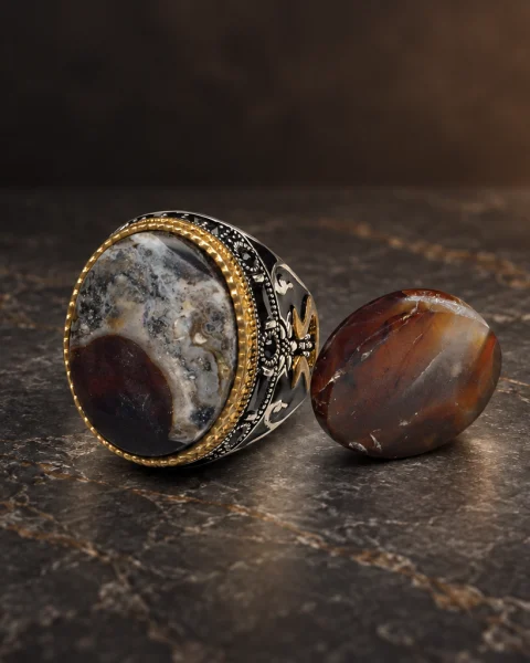Eclipse Musawwar Yemeni Agate Ring, sterling silver and Yemeni agate, view 1
