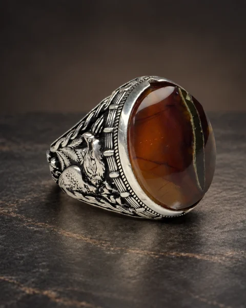 Cockerel Grove Honey Agate Ring, sterling silver and Yemeni agate, view 1