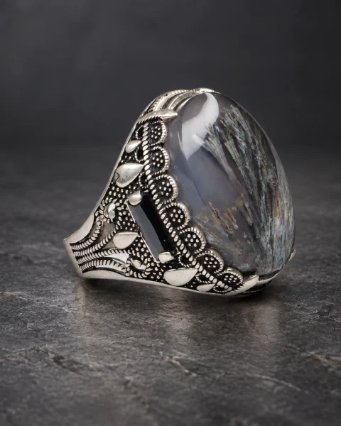 Silver Plume Musawwar Agate Ring, sterling silver and Yemeni agate, view 1