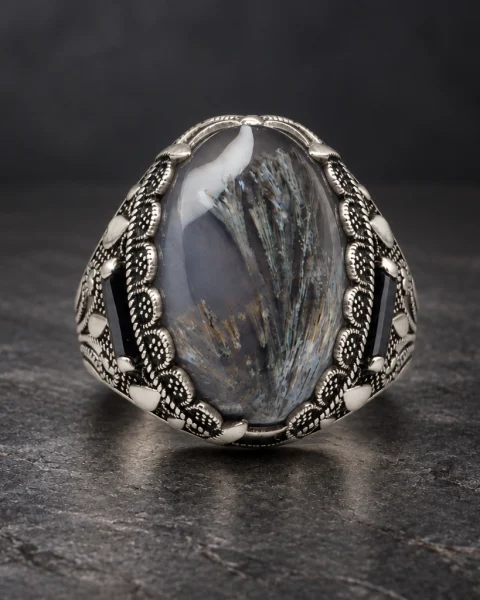 Silver Plume Musawwar Agate Ring, sterling silver and Yemeni agate, view 2