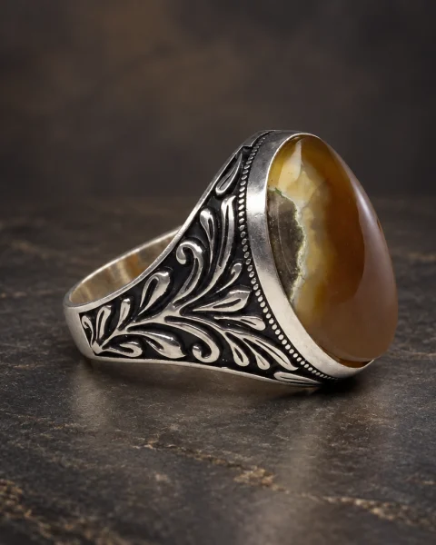 Autumn Leaf Honey Yemeni Agate Ring, sterling silver and Yemeni agate, view 1