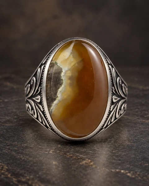 Autumn Leaf Honey Yemeni Agate Ring, sterling silver and Yemeni agate, view 2