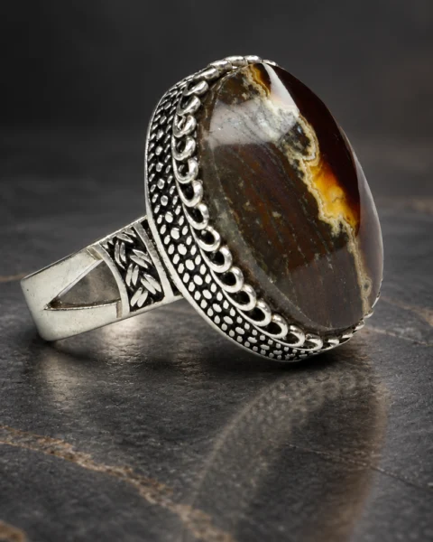 Wheat Sheaf Kabdi Agate Ring, sterling silver and Yemeni agate, view 1