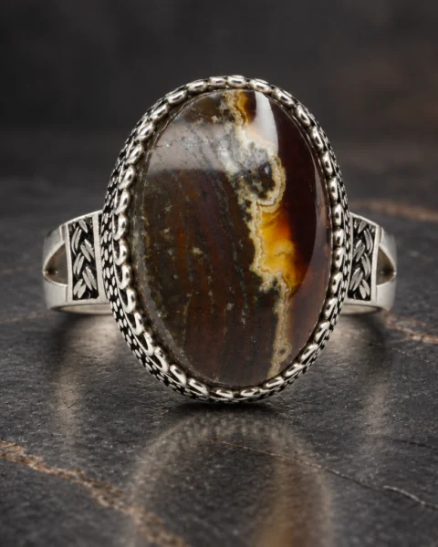 Wheat Sheaf Kabdi Agate Ring, sterling silver and Yemeni agate, view 2