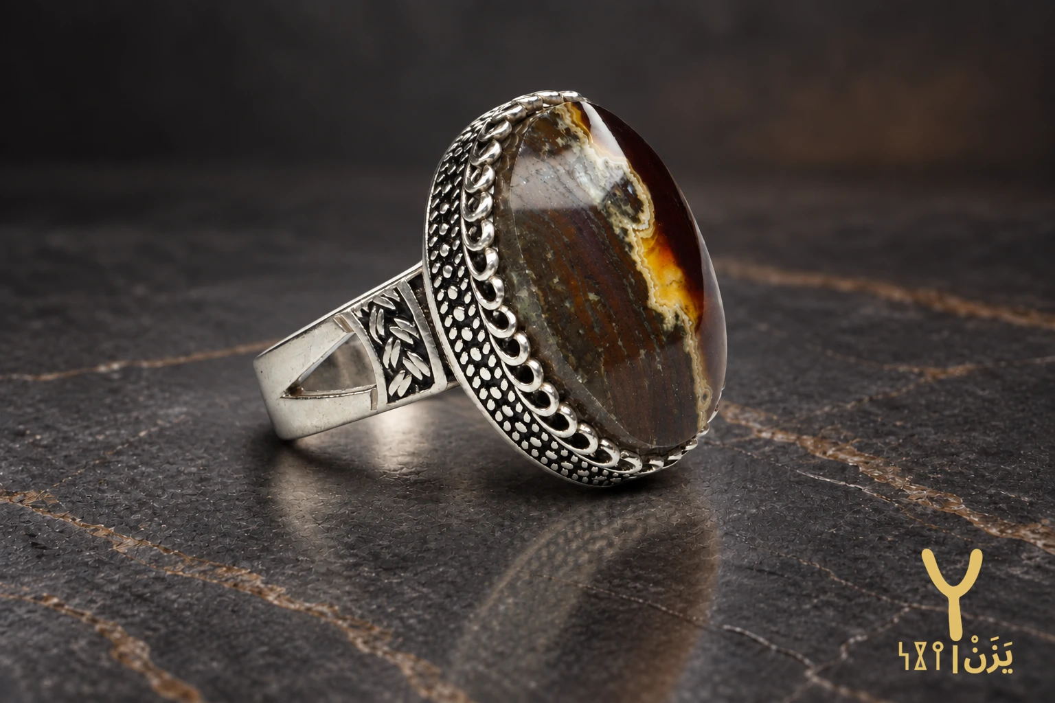 Wheat Sheaf Kabdi Agate Ring Wheat Sheaf Kabdi Agate Ring, sterling silver and Yemeni agate, view 3
