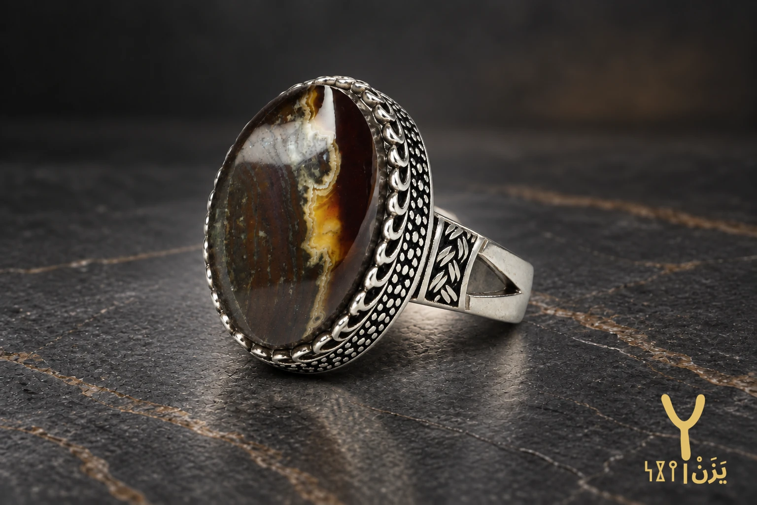 Wheat Sheaf Kabdi Agate Ring Wheat Sheaf Kabdi Agate Ring, sterling silver and Yemeni agate, view 4