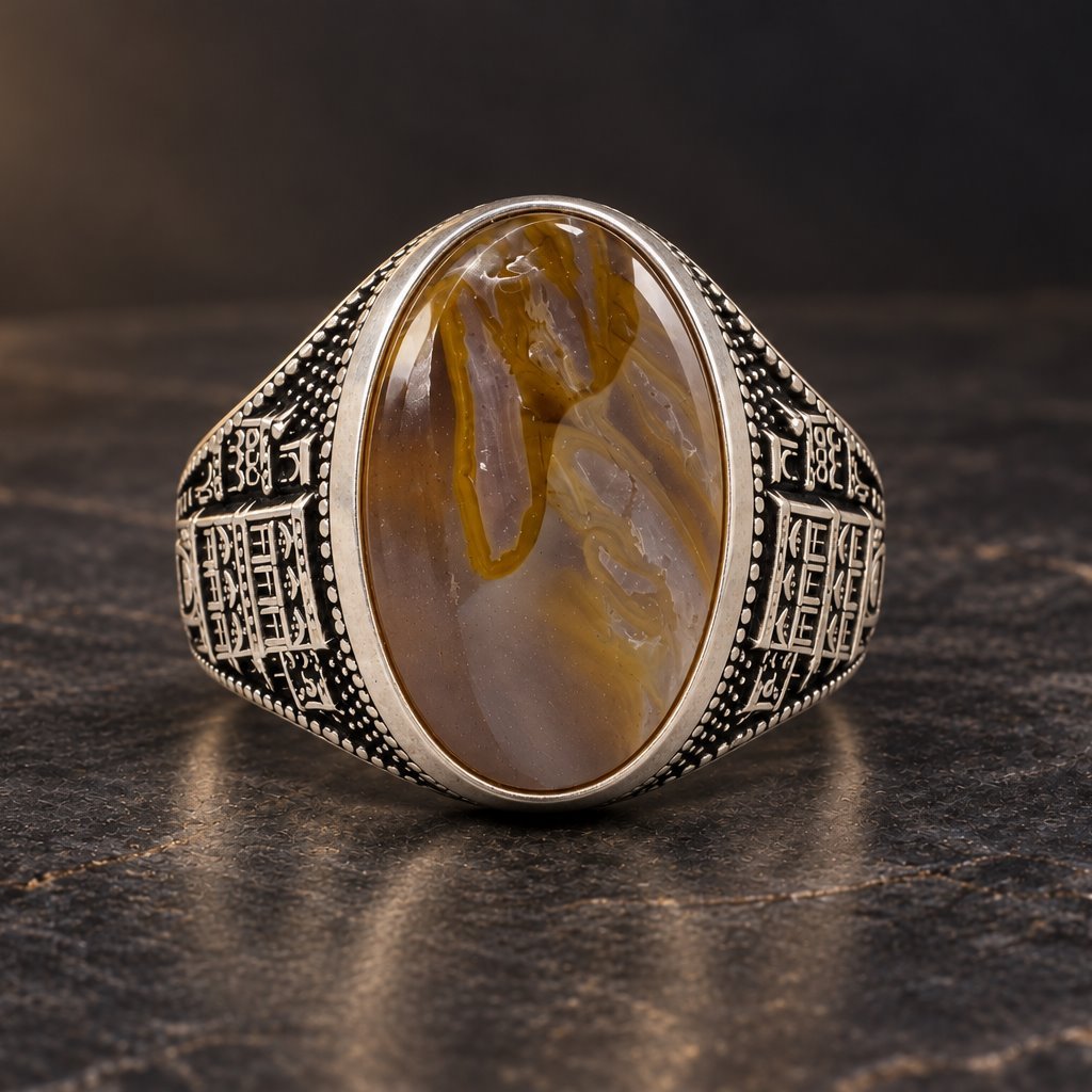 About Honey agate ring in sterling silver