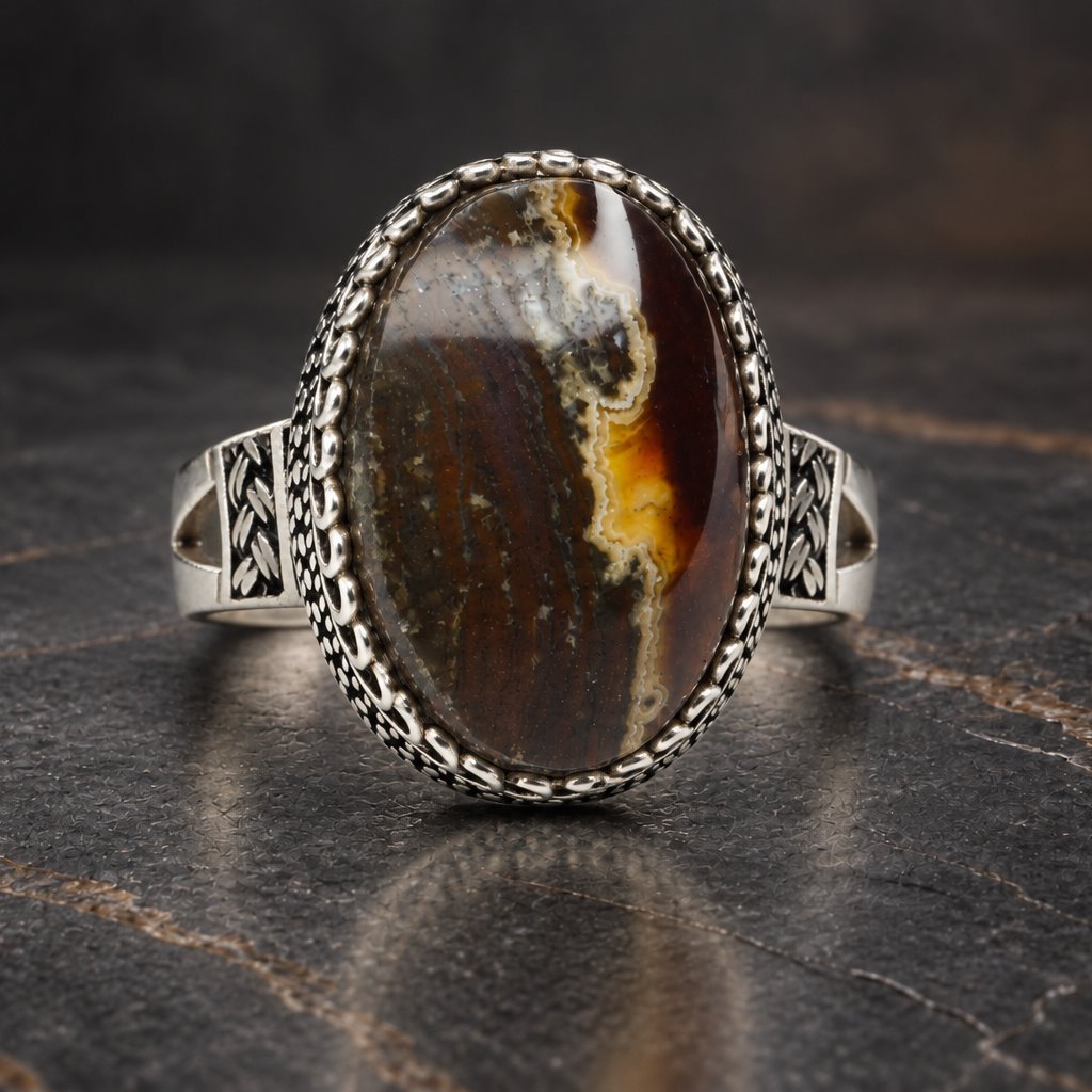 About Dark agate ring with a unique natural pattern